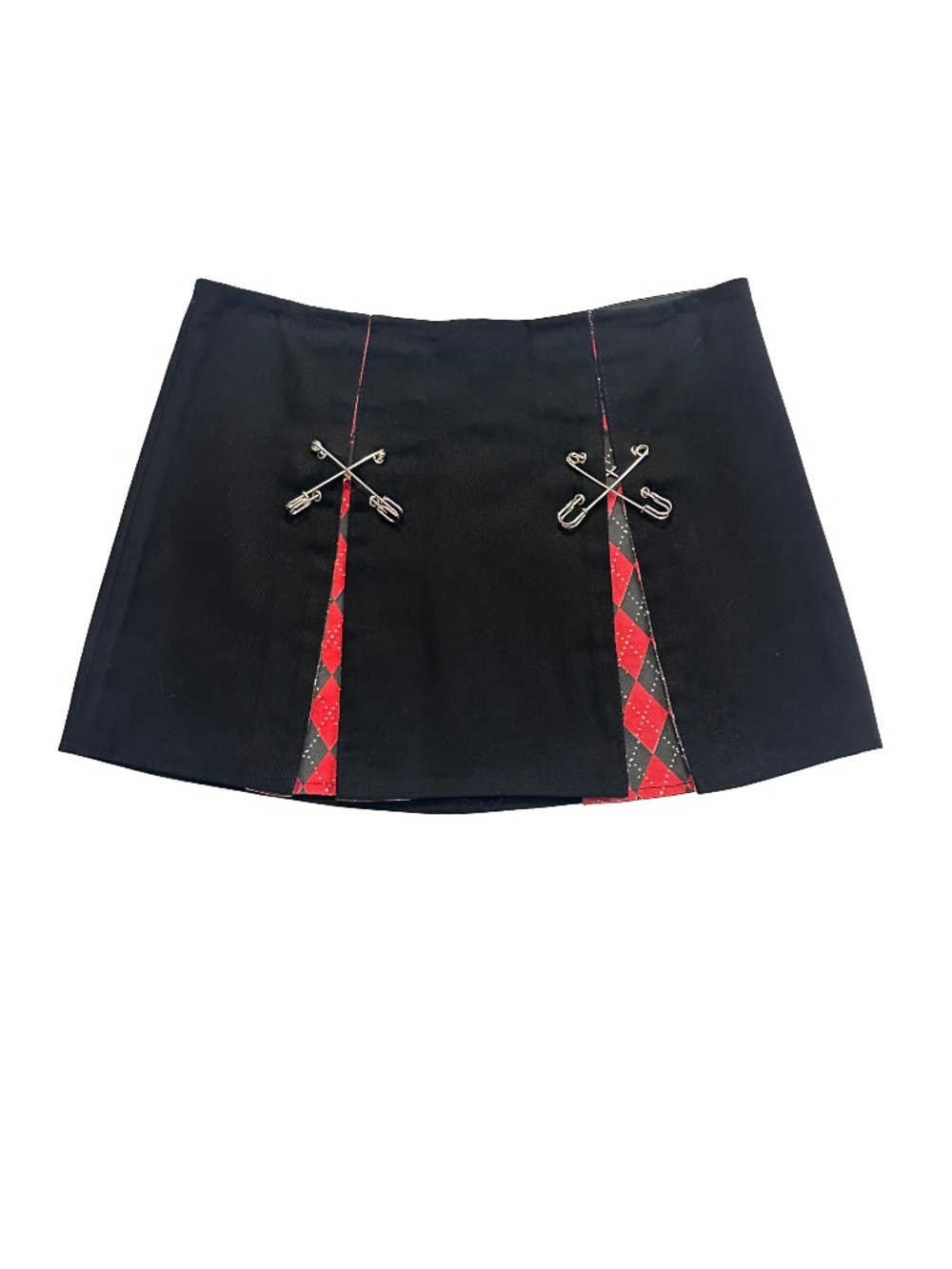 Y2K Hot Topic Black Punk Mini Skirt Safety Pin Argyle 2002 Emo